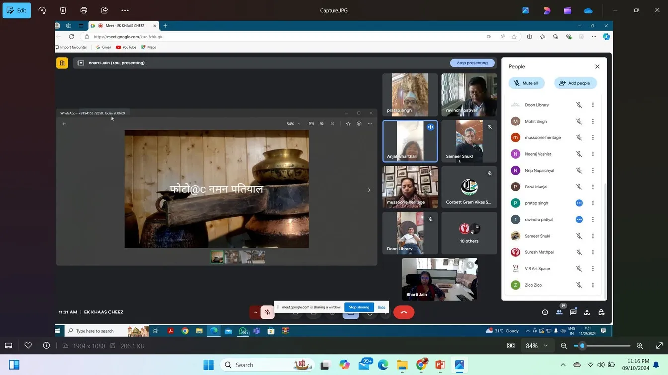 An online session of the Uttarakhand Museum Community, with a copper vessel on screen