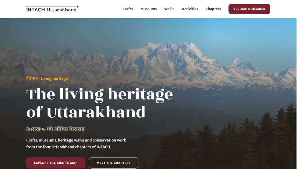 Version 1: a Himalayan photograph under the heading The living heritage of Uttarakhand